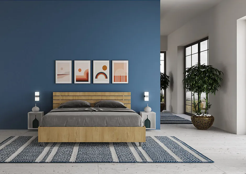 Ityhome Lit double coffre avec relevage 160x200 cm, tête de lit inclinée avec lattes en chêne Ankel Online