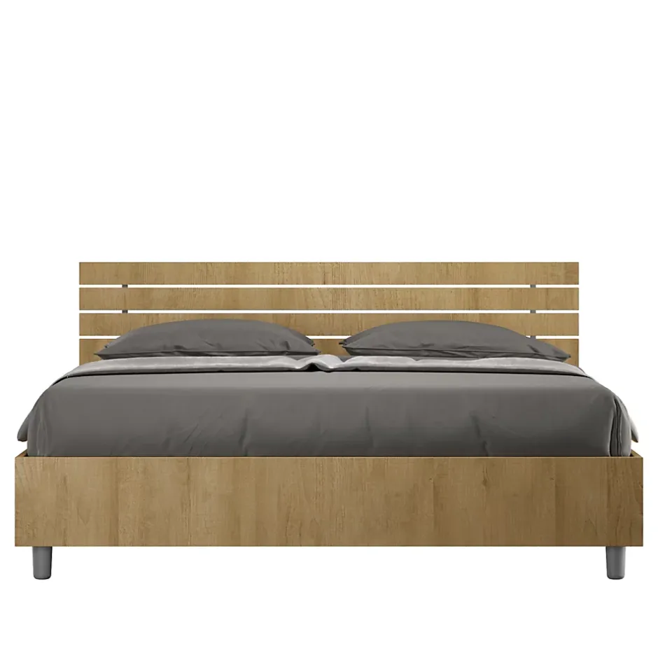 Ityhome Lit double coffre avec relevage 160x200 cm, tête de lit inclinée avec lattes en chêne Ankel Online