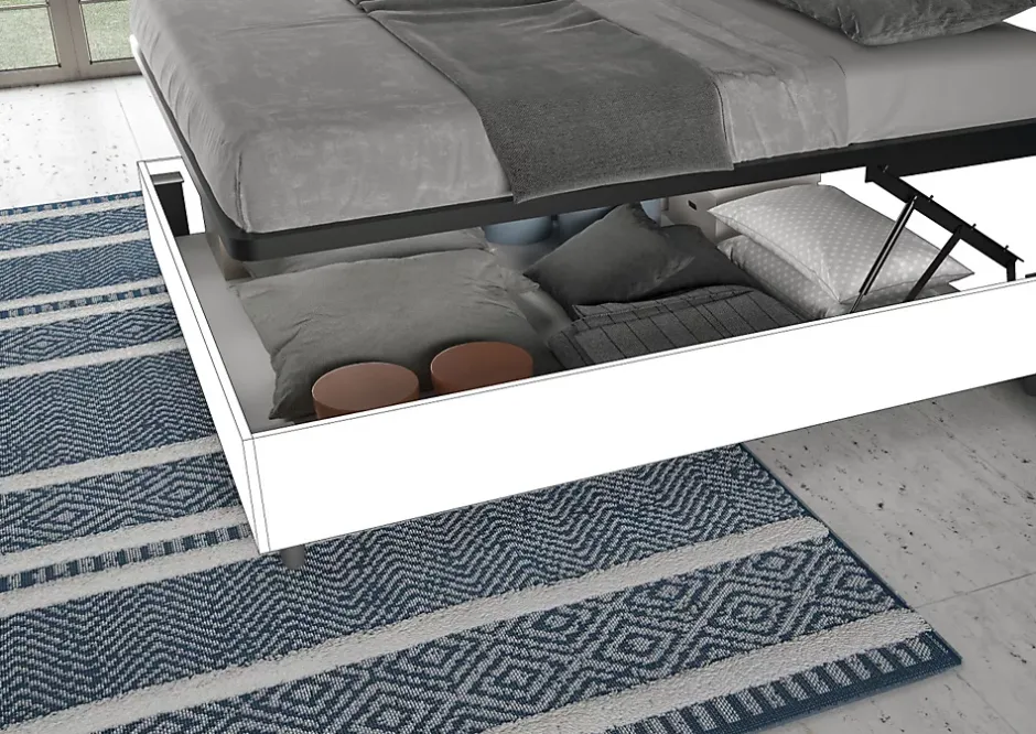 Ityhome Lit double coffre avec relevage 160x200 cm, tête de lit inclinée avec lattes en chêne Ankel Online