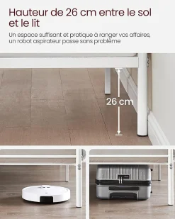Nature Pro Lit Double Convient pour Matelas de 140 x 190 cm Blanc Métal Montage Facile + Espace Rangement Chambre