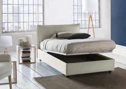 Talamo Italia Lit double Daalt, Lit coffre avec revêtement en tissu, Ouverture frontale, avec matelas 120x200 cm inclus, Beige Outlet
