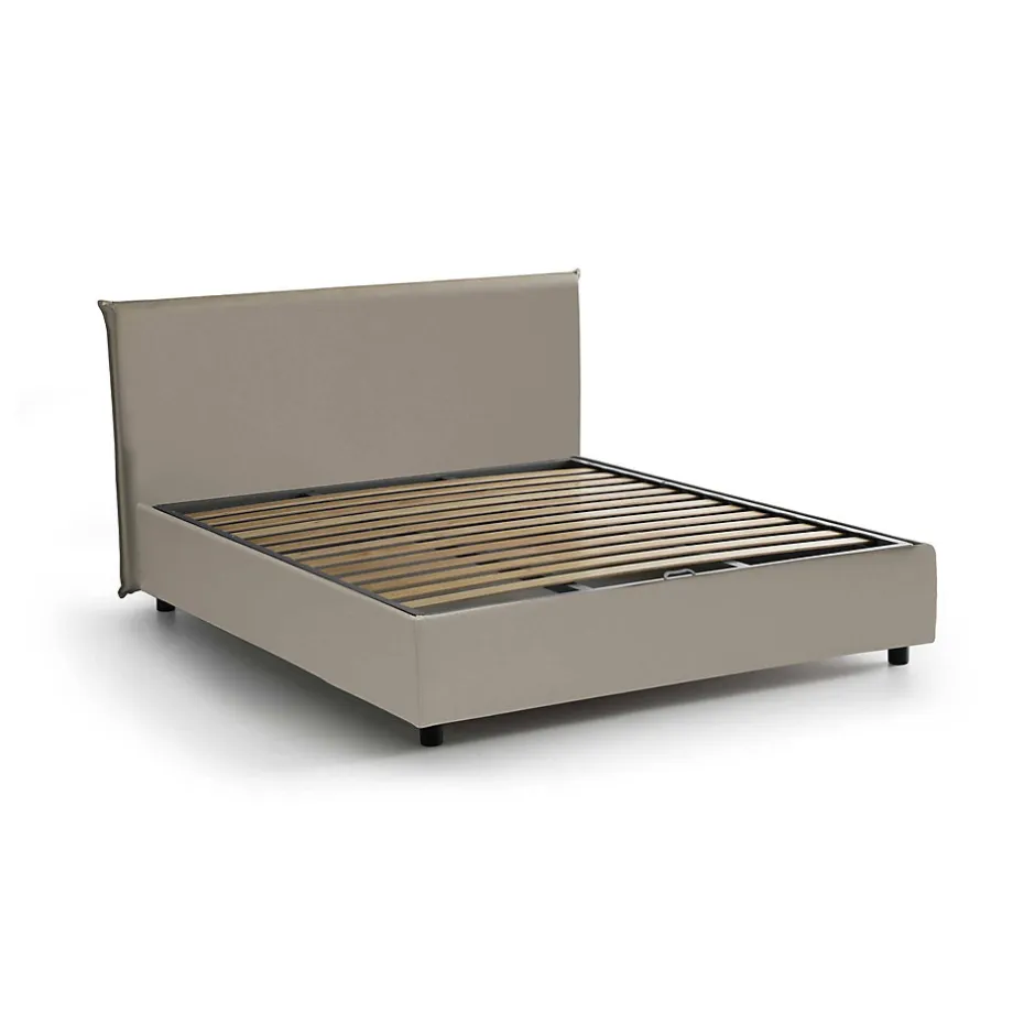 Talamo Italia Lit double Dacost, Lit coffre avec revêtement en similcuir, Ouverture frontale, adapté pour matelas 140x190 cm, Taupe