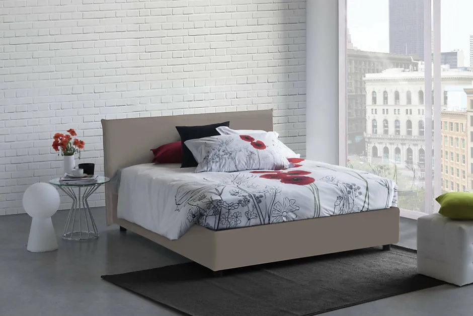 Talamo Italia Lit double Dacost, Lit coffre avec revêtement en similcuir, Ouverture frontale, adapté pour matelas 140x190 cm, Taupe