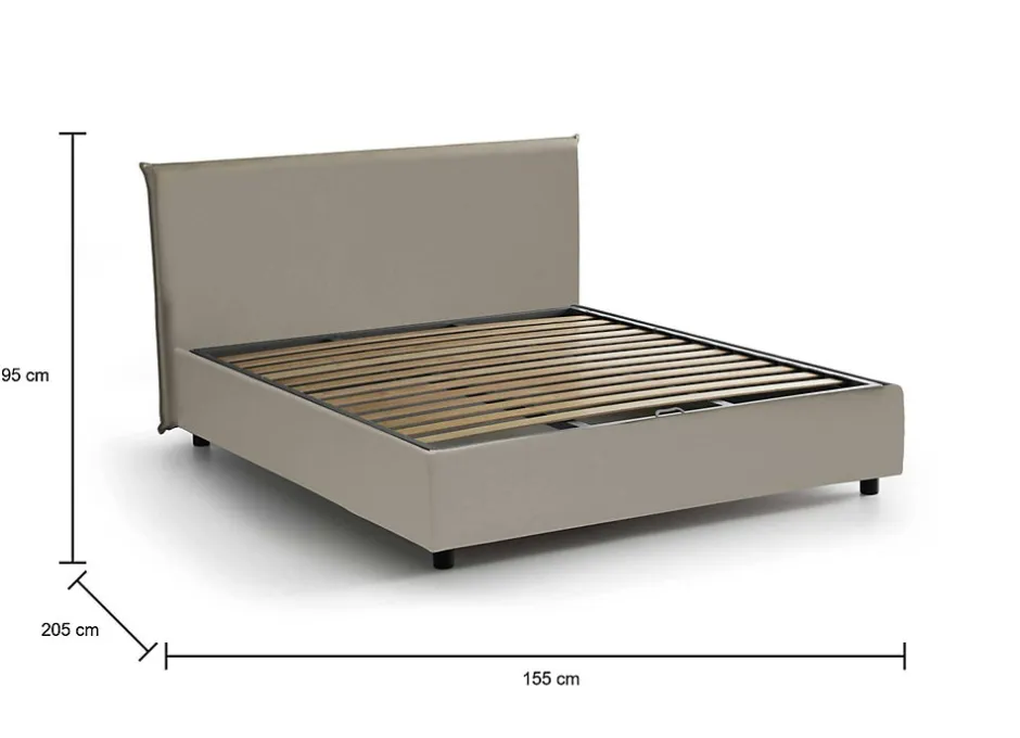 Talamo Italia Lit double Dacost, Lit coffre avec revêtement en similcuir, Ouverture frontale, adapté pour matelas 140x190 cm, Taupe
