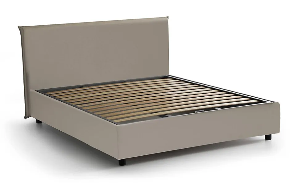 Talamo Italia Lit double Dacost, Lit coffre avec revêtement en similcuir, Ouverture frontale, adapté pour matelas 140x190 cm, Taupe