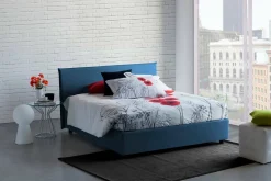 Talamo Italia Lit double Dangel, Lit coffre avec revêtement en tissu, Ouverture frontale, adapté pour matelas 160x200 cm, Bleu Outlet
