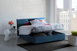 Talamo Italia Lit double Dangel, Lit coffre avec revêtement en tissu, Ouverture frontale, adapté pour matelas 160x200 cm, Bleu Outlet