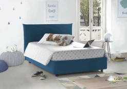 Talamo Italia Lit double Dbranc, lit coffre avec revêtement en tissu, ouverture frontale, avec matelas 120x190 cm inclus, bleu