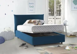 Talamo Italia Lit double Dbranc, lit coffre avec revêtement en tissu, ouverture frontale, avec matelas 120x190 cm inclus, bleu