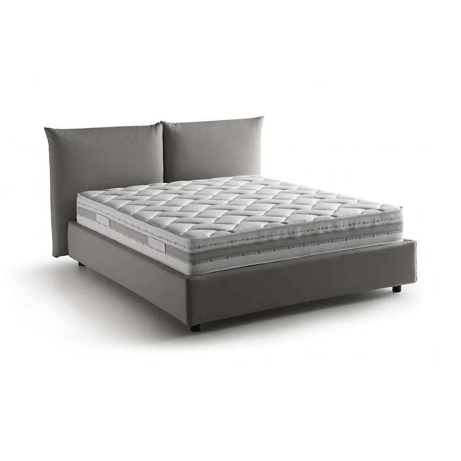 Talamo Italia Lit double Dbrunor, Lit coffre avec revêtement en tissu, Ouverture frontale, avec matelas 160x200 cm inclus, Gris