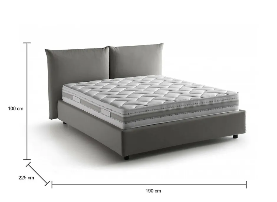Talamo Italia Lit double Dbrunor, Lit coffre avec revêtement en tissu, Ouverture frontale, avec matelas 160x200 cm inclus, Gris
