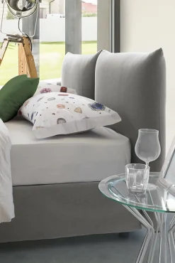 Talamo Italia Lit double Dbrunor, Lit coffre avec revêtement en tissu, Ouverture frontale, avec matelas 160x200 cm inclus, Gris