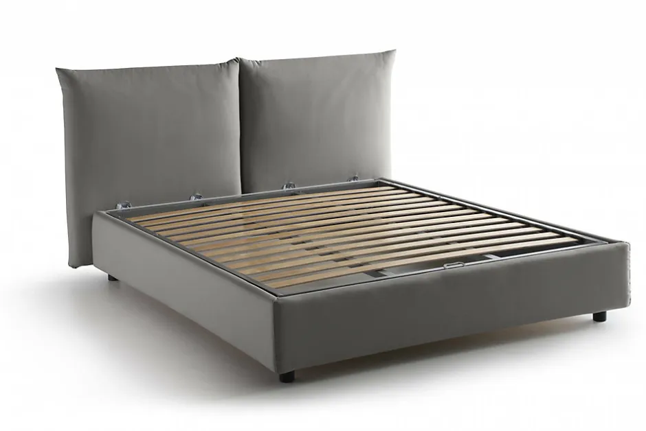 Talamo Italia Lit double Dbrunor, Lit coffre avec revêtement en tissu, Ouverture frontale, avec matelas 160x200 cm inclus, Gris