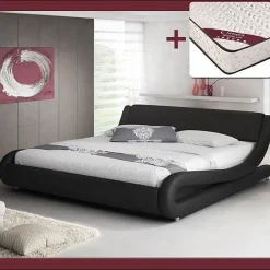 Design Ameublement Lit double Alessia 160x200 cm noir simili cuir