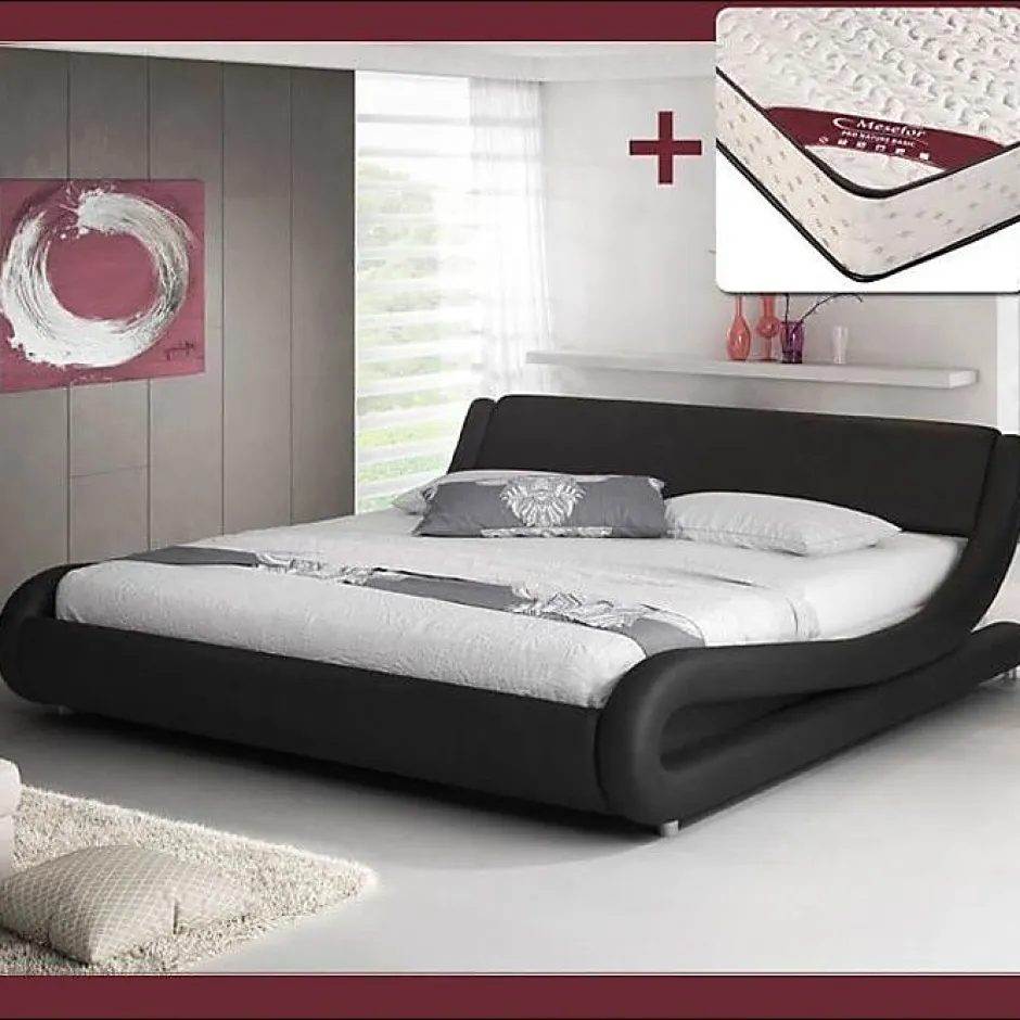 Design Ameublement Lit double Alessia 160x200 cm noir simili cuir