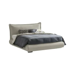 Talamo Italia Lit double Dfecci, Lit coffre avec revêtement et tête de lit en tissu, Ouverture frontale, adapté pour matelas 160x190 cm, Beige