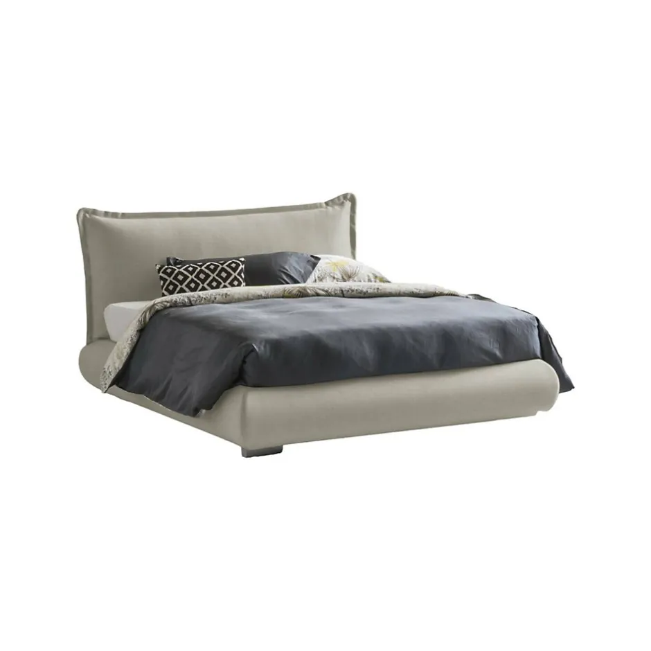 Talamo Italia Lit double Dfecci, Lit coffre avec revêtement et tête de lit en tissu, Ouverture frontale, adapté pour matelas 160x190 cm, Beige