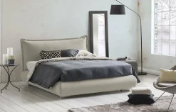 Talamo Italia Lit double Dfecci, Lit coffre avec revêtement et tête de lit en tissu, Ouverture frontale, adapté pour matelas 160x190 cm, Beige