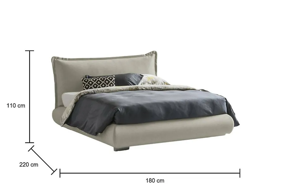 Talamo Italia Lit double Dfecci, Lit coffre avec revêtement et tête de lit en tissu, Ouverture frontale, adapté pour matelas 160x190 cm, Beige