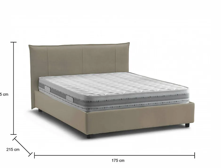 Talamo Italia Lit double Dfecci, Lit coffre avec revêtement en tissu, Ouverture frontale, avec matelas 160x200 cm inclus, Taupe