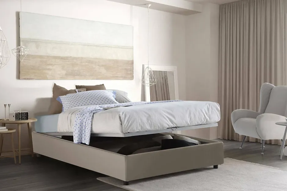 Talamo Italia Lit double Dgytkj, lit coffre avec revêtement en similcuir, ouverture frontale, adapté pour matelas 120x190 cm, gris tourterelle Hot