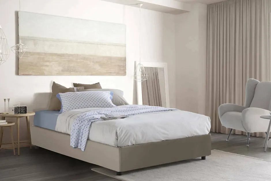 Talamo Italia Lit double Dgytkj, lit coffre avec revêtement en similcuir, ouverture frontale, adapté pour matelas 120x190 cm, gris tourterelle Hot