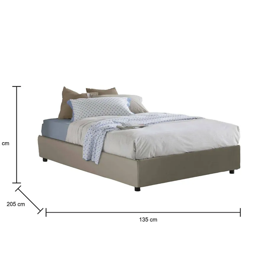 Talamo Italia Lit double Dgytkj, lit coffre avec revêtement en similcuir, ouverture frontale, adapté pour matelas 120x190 cm, gris tourterelle Hot