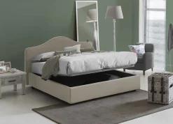 Talamo Italia Lit double Djoci, Lit coffre avec revêtement en tissu, Ouverture frontale, avec matelas 160x200 cm inclus, Taupe