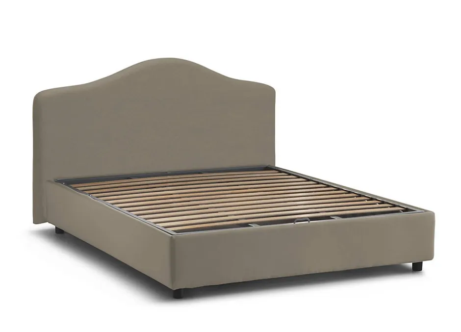 Talamo Italia Lit double Djoci, Lit coffre avec revêtement en tissu, Ouverture frontale, avec matelas 160x200 cm inclus, Taupe