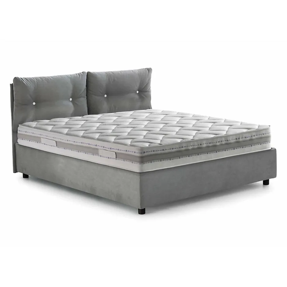 Talamo Italia Lit double Dlucid, Lit coffre avec revêtement en tissu, Ouverture frontale, avec matelas 160x200 cm inclus, Gris New