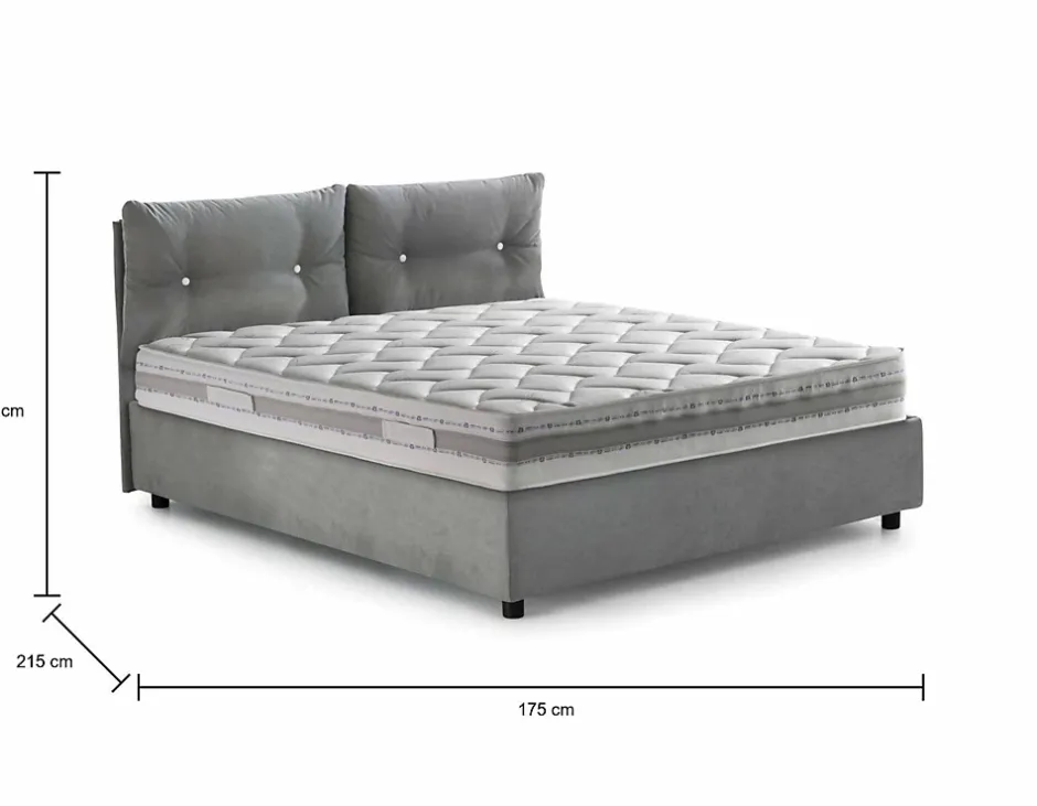 Talamo Italia Lit double Dlucid, Lit coffre avec revêtement en tissu, Ouverture frontale, avec matelas 160x200 cm inclus, Gris New
