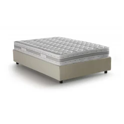 Talamo Italia Lit double Dmalizi, Lit coffre avec revêtement en tissu, Ouverture frontale, avec matelas 120x200 cm inclus, Beige