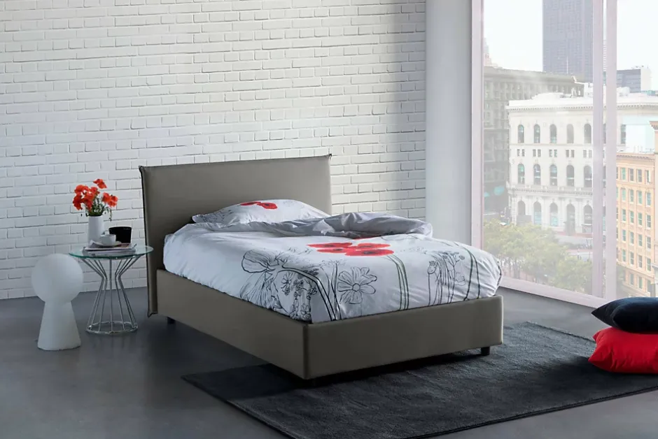Talamo Italia Lit double Dpalear, Lit coffre avec revêtement en tissu, Ouverture frontale, avec matelas 120x200 cm inclus, Gris Sale