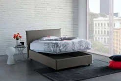 Talamo Italia Lit double Dpalear, Lit coffre avec revêtement en tissu, Ouverture frontale, avec matelas 120x200 cm inclus, Gris Sale