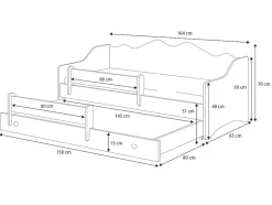 Kobi Lit double EMMA avec rail 160x80 gris