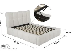 Palozi Home Lit double en tissu avec coffre "Davos" 140 x 190 cm Beige