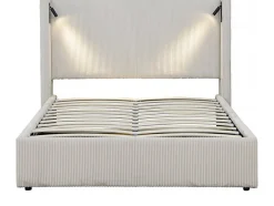 Palozi Home Lit double en velours côtelé avec coffre et lampe intégré 