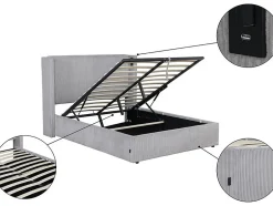 Palozi Home Lit double en velours côtelé avec coffre et lampe intégré 