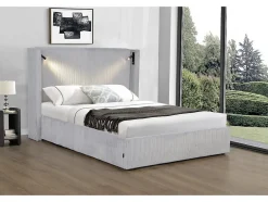 Palozi Home Lit double en velours côtelé avec coffre et lampe intégré 