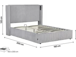 Palozi Home Lit double en velours côtelé avec coffre et lampe intégré 
