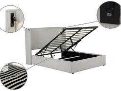 Palozi Home Lit double en velours côtelé avec coffre et lampe intégré "Cortina" 160 x 200 cm Beige Sale