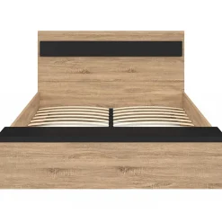 IDMarket Lit double GAELLE tête de lit + banc coffre et sommier 140 x 190 cm bois et noir Sale