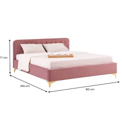 Idimex Lit double GLAMOUR, 140x190 cm, capitonné avec sommier, revêtement en velours rose Outlet