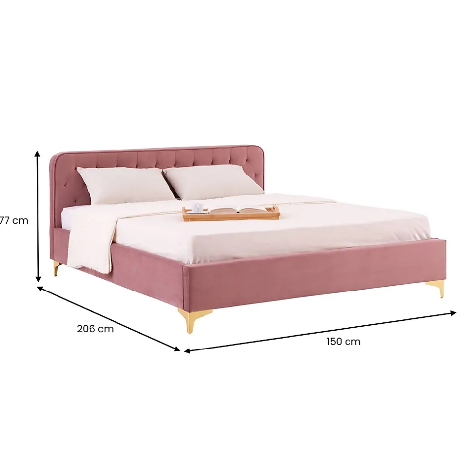 Idimex Lit double GLAMOUR, 140x190 cm, capitonné avec sommier, revêtement en velours rose Outlet