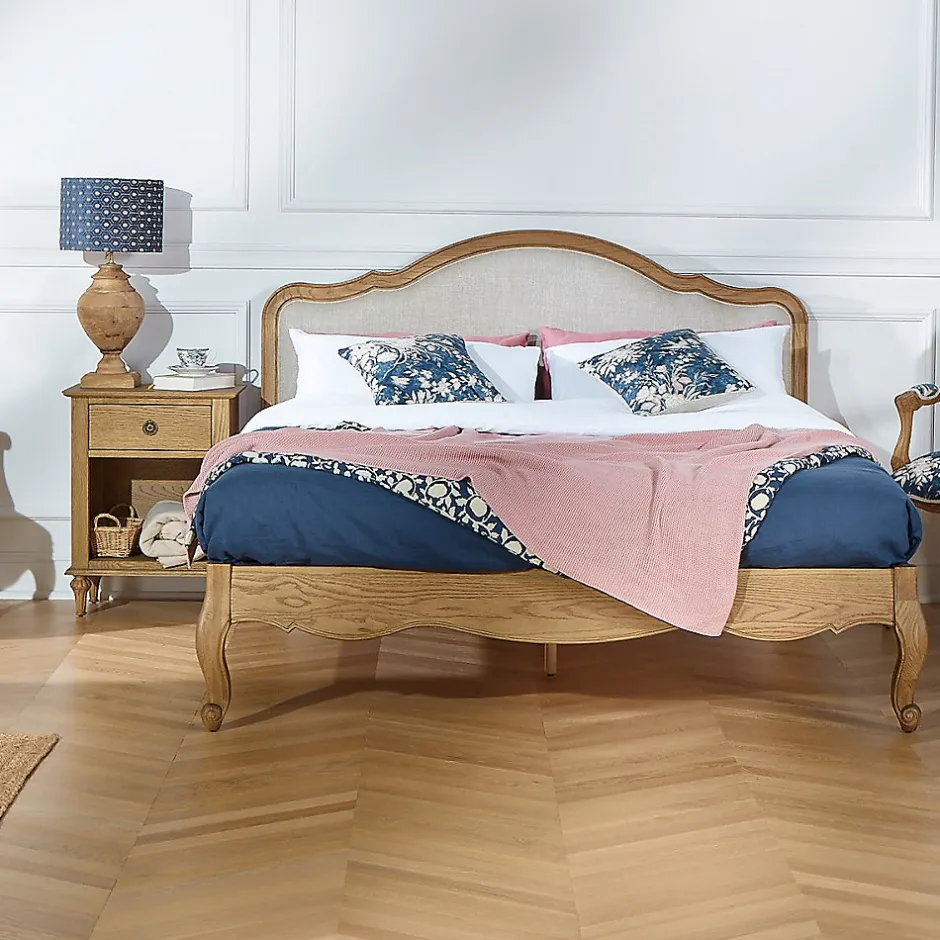 Robin des bois Lit double HENRY Style romantique en chêne et lin premium 140 x 190