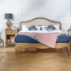 Robin des bois Lit double HENRY Style romantique en chêne et lin premium 140 x 190