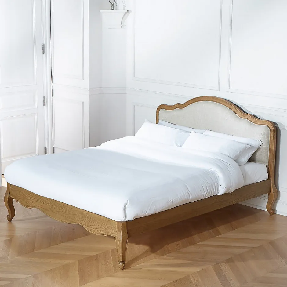 Robin des bois Lit double HENRY Style romantique en chêne et lin premium 140 x 190