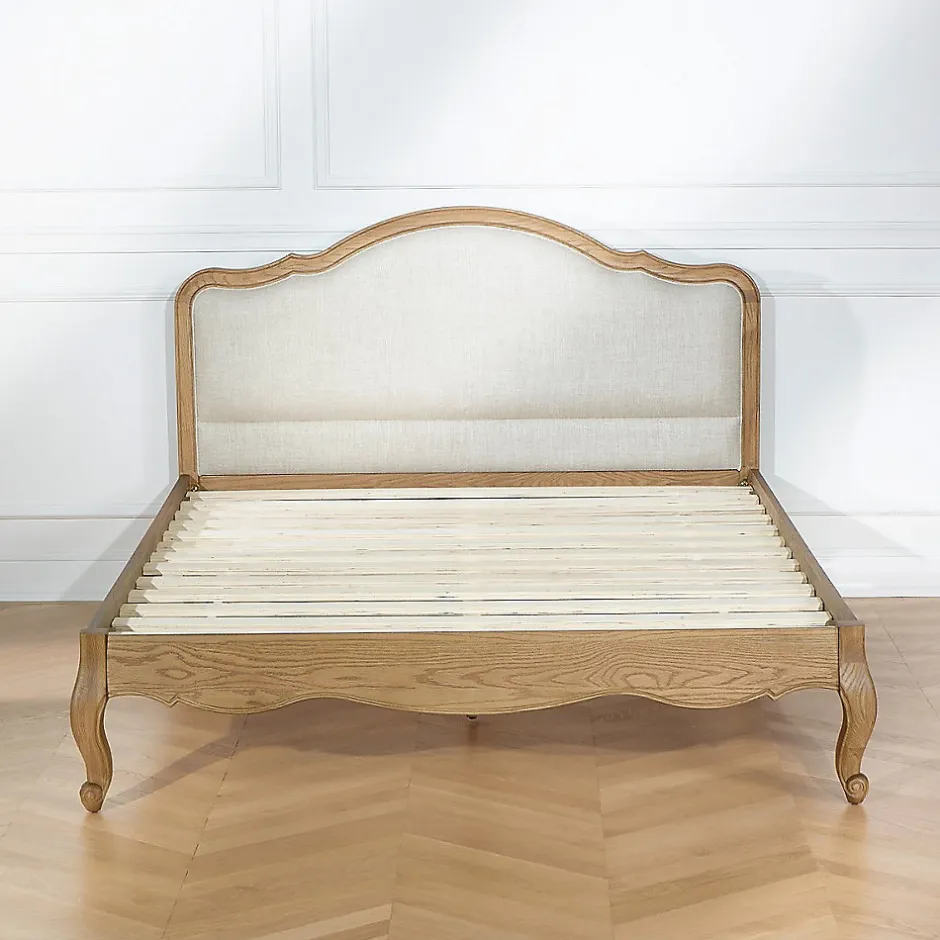 Robin des bois Lit double HENRY Style romantique en chêne et lin premium 140 x 190