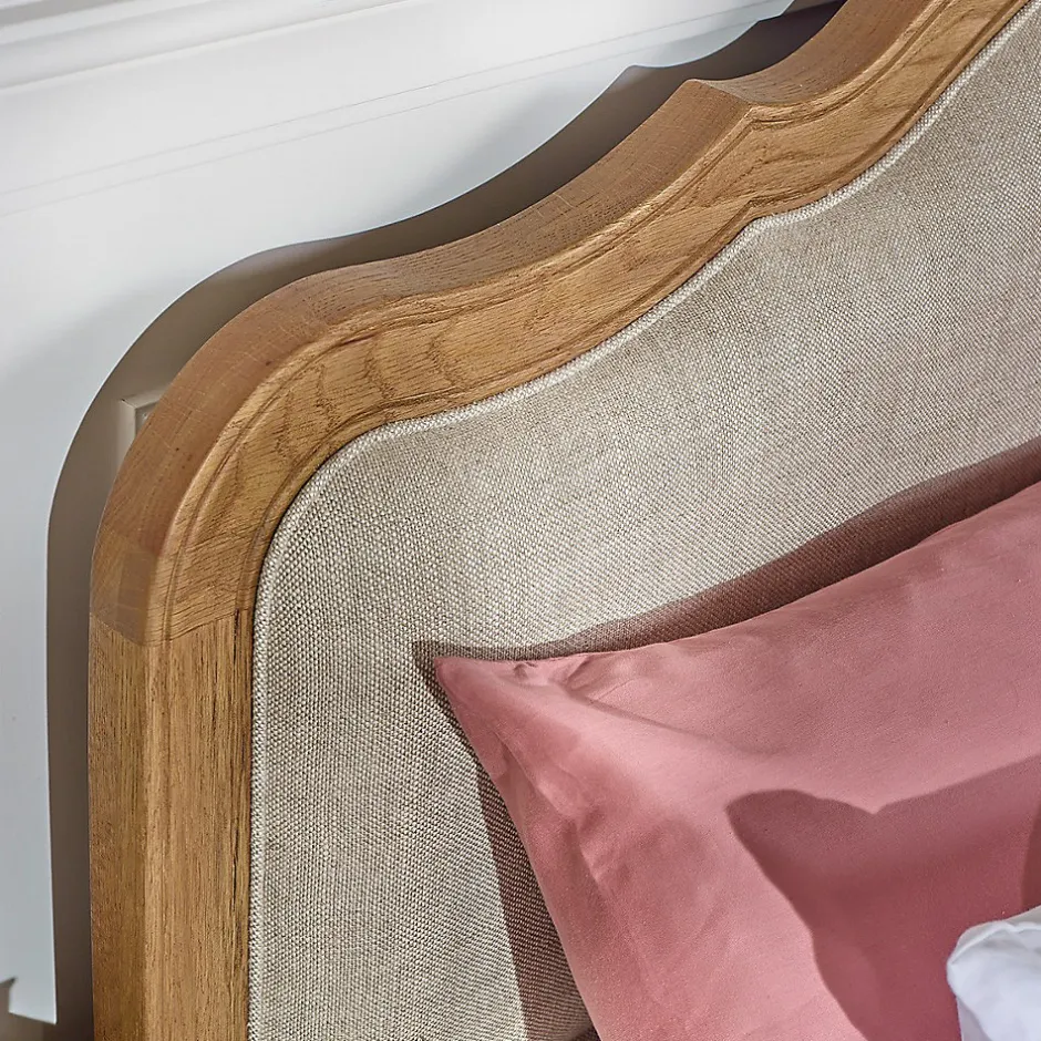 Robin des bois Lit double HENRY Style romantique en chêne et lin premium 140 x 190