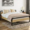 IDMarket Lit double industriel DETROIT avec tête de lit et sommier 140 x 190 cm bois et métal noir